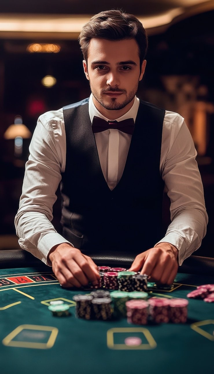 Pemain menggunakan smartphone menikmati sesi live casino dengan dealer langsung